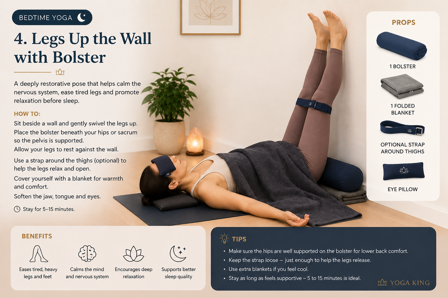 Legs up the wall supported yoga props