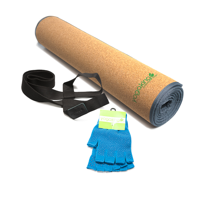 Travel Yoga Set – Cork Mat, Strap, Grip Socks & Gloves